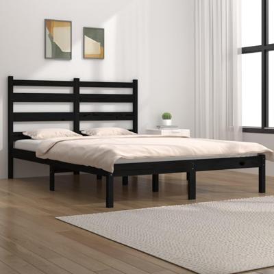 Bedframe massief grenenhout zwart 140x190 cm