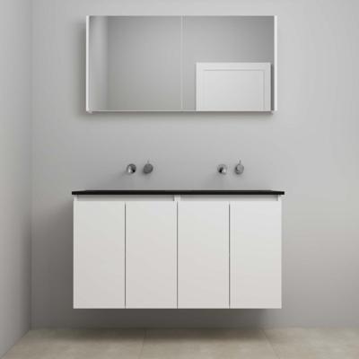 On-Line Badkamermeubelset - 120 cm - Voorgemonteerd - Greeploze Ladestructuur - Acryl Wastafel - zonder Kraangat - Spiegelkast - Hoogglans Wit - V02