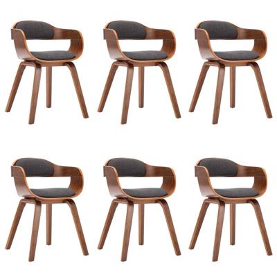 Eetkamerstoelen 6 st stof en gebogen hout donkergrijs