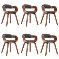 Eetkamerstoelen 6 st stof en gebogen hout donkergrijs - thumbnail