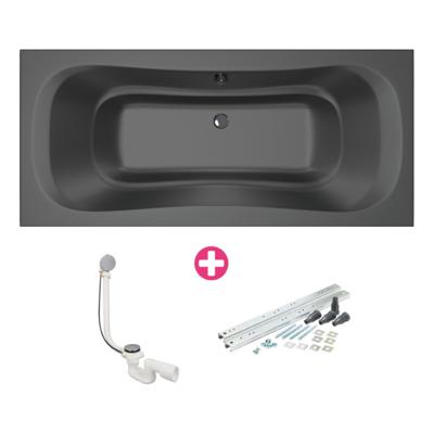 Xenz Nassau Duobad - 200x90x52 - afvoer Midden - acryl - ebony 6833-29