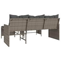 Tuinbank met tafel en kussens L-vormig poly rattan grijs - thumbnail