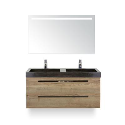 Seville Badmeubelset 120 cm - 2 laden Natuur Eiken - Wastafel Lucca Dubbel - met Sence Spiegel