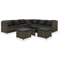 vidaXL 8-delige Loungeset met kussens poly rattan grijs - thumbnail