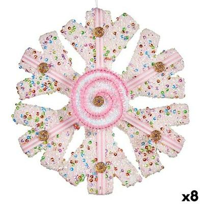 Kerstversiering Krist+ Wit Roze Sneeuwvlokken 17 x 6 x 17 cm (8 Stuks)