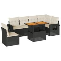 7-delige Loungeset met kussens poly rattan zwart - thumbnail
