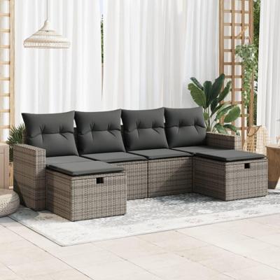 6-delige Loungeset met kussens poly rattan grijs - thumbnail