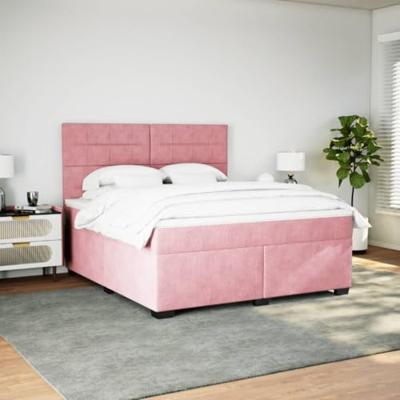 Boxspring met matras fluweel roze 180x200 cm