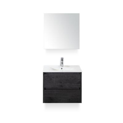 Dante Badmeubelset 60 cm - Black Oak - Keramische Wastafel Wit Enjoy - met Spiegelkast