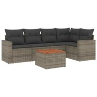 6-delige Loungeset met kussens poly rattan grijs - thumbnail