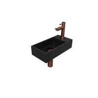 INK - Fonteinpack Quartz Rechts incl. Fonteinkraan - Design Sifon - Design Plug en Montageset - 360x180x90 Mm - Quartz Zwart/mat Rose Goud - thumbnail
