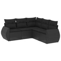 5-delige Loungeset met kussens poly rattan zwart - thumbnail