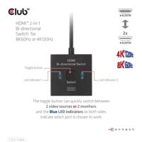 Club 3D hdmi switch 2-in-1 bi-directional for 8k60hz or 4k120hz (zwart, 0.5 meter) - thumbnail
