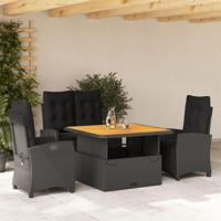 4-delige Tuinset met kussens poly rattan zwart - thumbnail