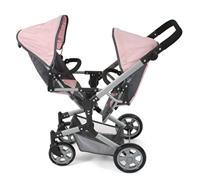 Tweeling Poppenwagen Linus Duo -Melange Antraciet Roze - thumbnail
