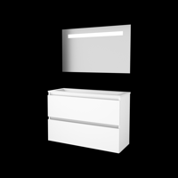 Basic Economic 39 badmeubelset met spiegel met geïntegreerde LED verlichting, greeploze wastafelonderkast met 2 lades en acryl wastafel zonder - thumbnail