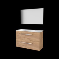 Basic-Line Basic 39 Badkamermeubelset - Ondiep - 100 x 39 cm - Met Grepen - 2 Lades - Keramische Wastafel - 1 Kraangat - Spiegel - Whisky Oak - thumbnail