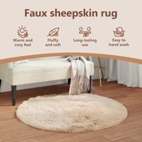 VidaXL Nep schapenvacht tapijt tafalla beige ø 120 cm polyester - thumbnail