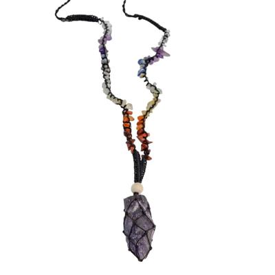 Ruwe Edelsteen Hanger Amethist met Chakra Ketting Ruwe Edelsteen Hanger Amethist met Chakra Ketting