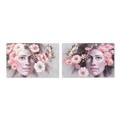 Schilderij DKD Home Decor Girl Blommor 120 x 3 x 80 cm Modern (2 Stuks)