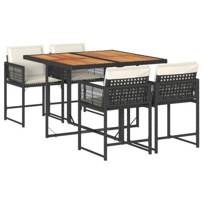 5-delige Tuinset met kussens poly rattan zwart - thumbnail