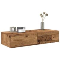 Wandschap met lades 80x33x17 cm bewerkt hout oud houtkleurig - thumbnail