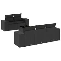 6-delige Loungeset met kussens poly rattan zwart - thumbnail