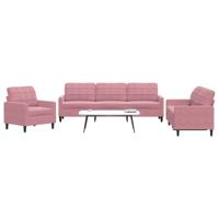 3-delige Loungeset met kussens fluweel roze - thumbnail