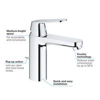 Grohe Eurosmart Cosmopolitan Wastafelmengkraan - ééngatsmontage - metalen greep - keramische schijven - mousseur - automatische lediging - chroom 23325000 - thumbnail