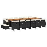 17-delige Tuinset met kussens poly rattan zwart - thumbnail
