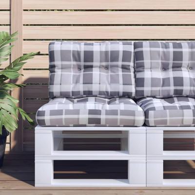 VidaXL Palletkussens 2 st ruitpatroon stof grijs VidaXL Palletkussens 2 st ruitpatroon stof grijs