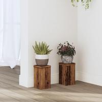 Plantenstandaards 2 st 10x10x18 cm bewerkt hout oud houtkleurig - thumbnail