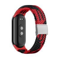 By Qubix - Braided nylon bandje - Rood met zwart - Compatible met Xiaomi Smart Band 8 & 9 - Compatible Xiaomi bandje - thumbnail