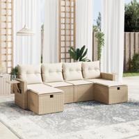 6-delige Loungeset met kussens poly rattan beige - thumbnail