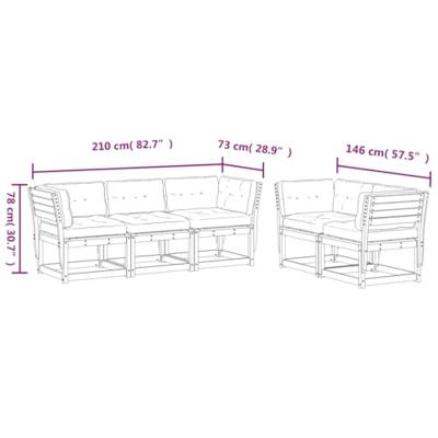 5-delige Loungeset met kussens massief grenenhout wasbruin