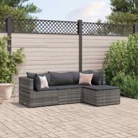 4-delige Loungeset met kussens poly rattan grijs - thumbnail