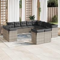 13-delige Loungeset met kussens poly rattan grijs - thumbnail