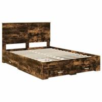 Bedframe met hoofdeinde Gerookt eiken 140 x 190 cm Bewerkt hout - thumbnail