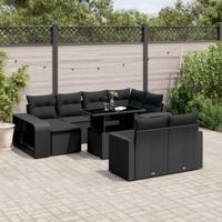 11-delige Loungeset met kussens poly rattan zwart - thumbnail