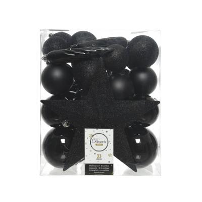 Decoris Kerstballen Plastic mix+piek 33st Zwart