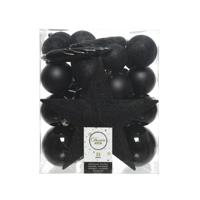 Decoris Kerstballen Plastic mix+piek 33st Zwart - thumbnail