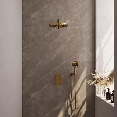 Brauer Gold Carving Thermostatische Regendoucheset Inbouw - Hoofddouche 30 cm - Rechte Wandarm - 3 Weg - Handdouche 3 Standen - Doucheslang - Wandaansluitbocht - Geborsteld Goud