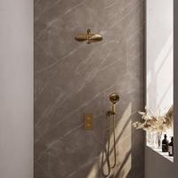 Brauer Gold Carving Thermostatische Regendoucheset Inbouw - Hoofddouche 30 cm - Rechte Wandarm - 3 Weg - Handdouche 3 Standen - Doucheslang - Wandaansluitbocht - Geborsteld Goud - thumbnail