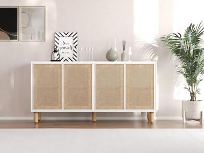 Dressoir LETU 4 deuren wit met jute