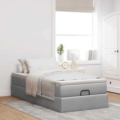 Ottoman bed met matras 90x200cm stof lichtgrijs