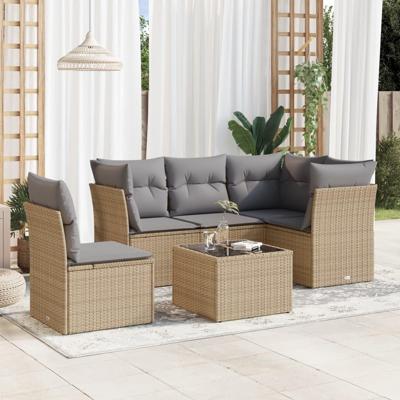 6-delige Loungeset met kussens poly rattan beige - thumbnail