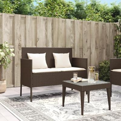 Tuinbank met kussens poly rattan bruin