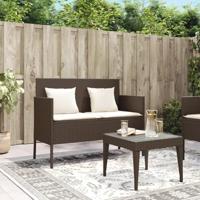 Tuinbank met kussens poly rattan bruin - thumbnail
