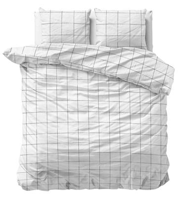 Sleeptime - Deep Check Dekbedovertrek Katoen-Satijn - Wit - 240 x 220