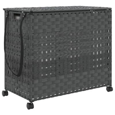 VidaXL Wasmand op wielen 66x35x60 cm rattan grijs VidaXL Wasmand op wielen 66x35x60 cm rattan grijs